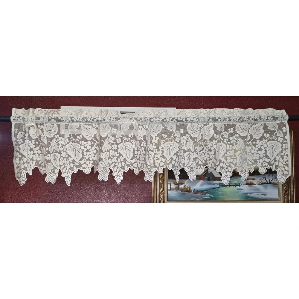 Vtg Heirloom Dogwood Lace Valance Set of 2 White Floral Scalloped 58x14 Cottage